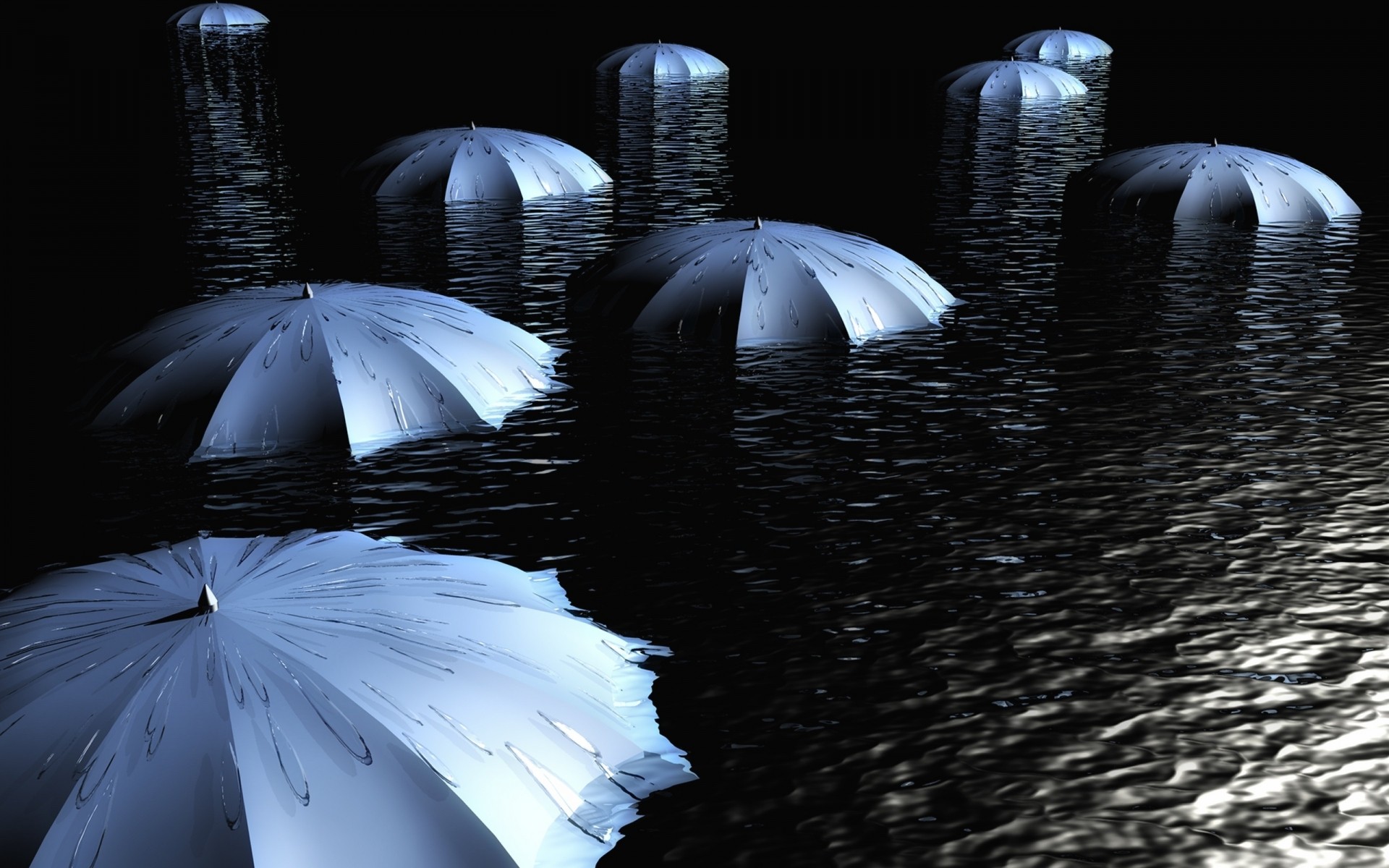 abstract rain umbrella water dark reflection winter moon nature outdoors monochrome wet ocean