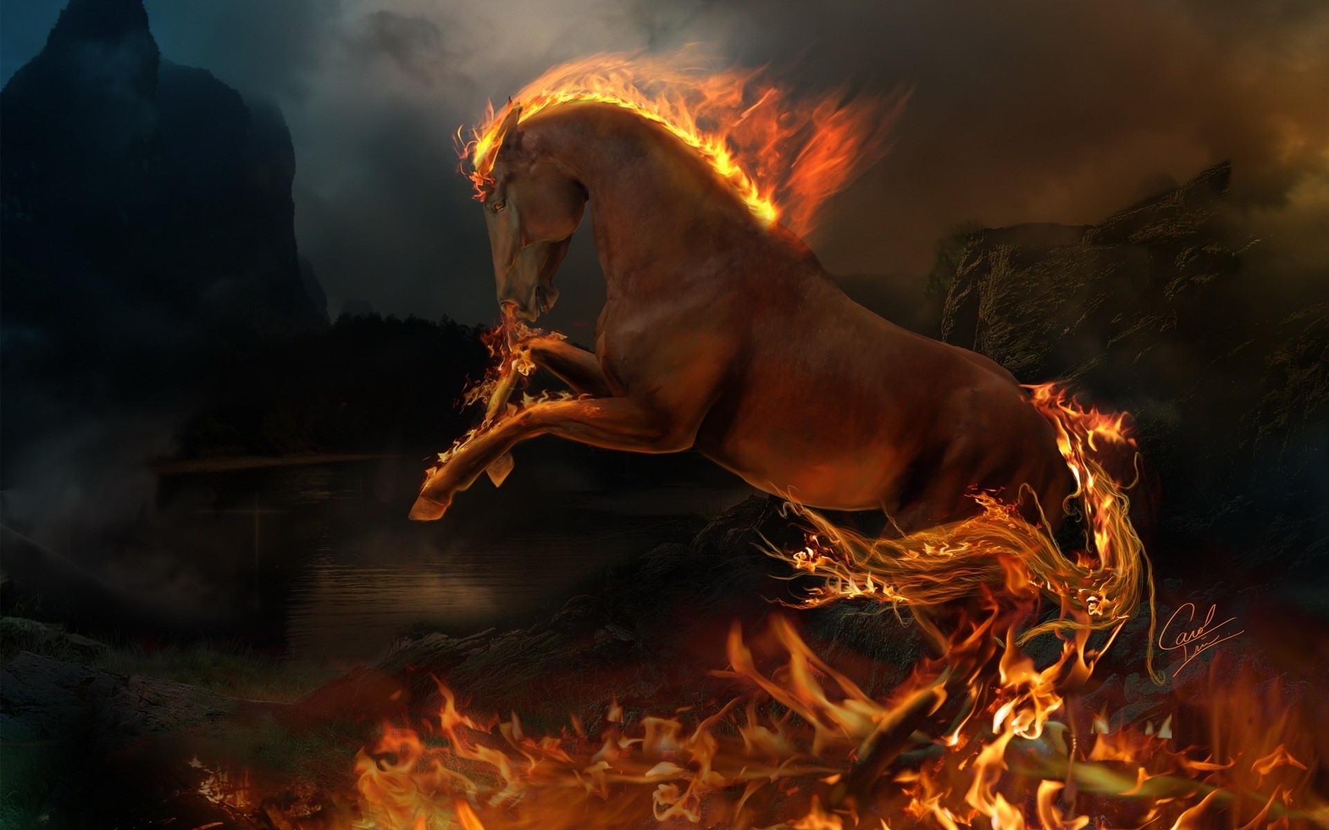 fire flame smoke bonfire one hot campfire portrait danger magic heat ash horse fantasy