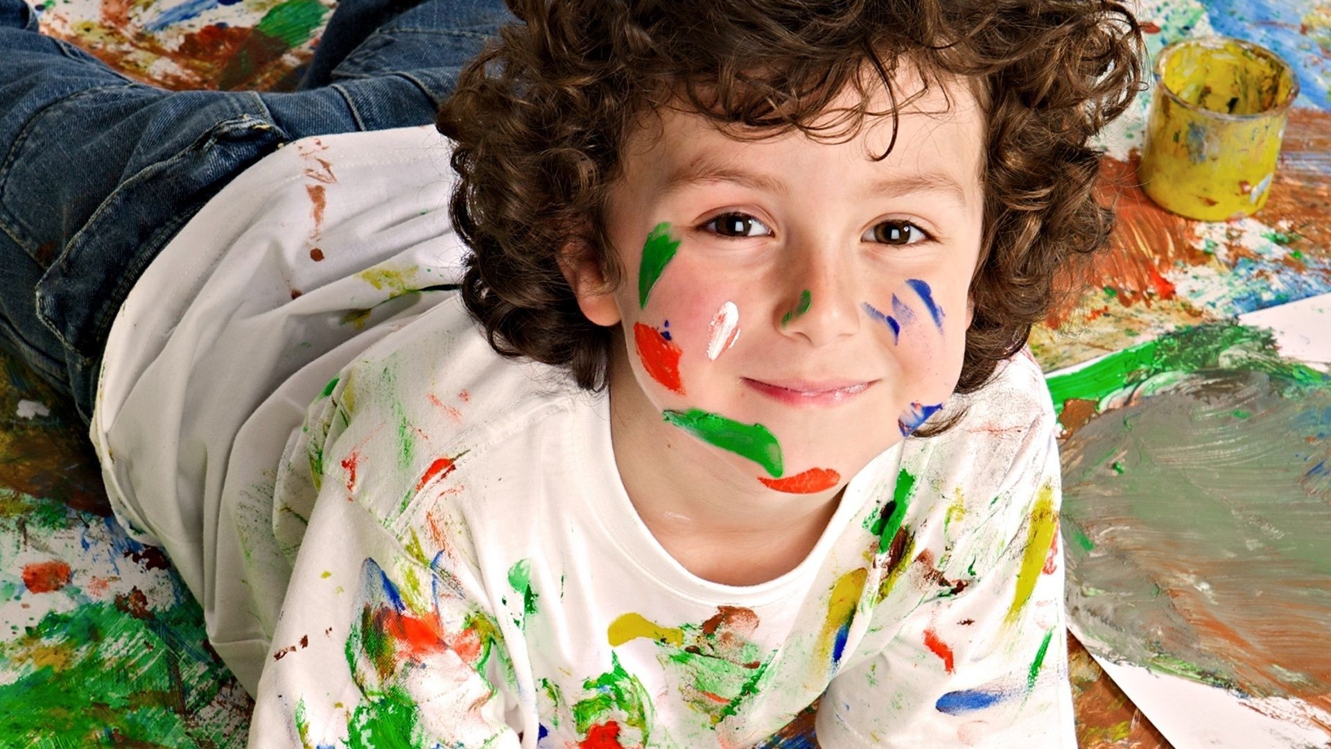 children child fun creativity messy painting cute painter boy portrait little one girl happiness facial expression