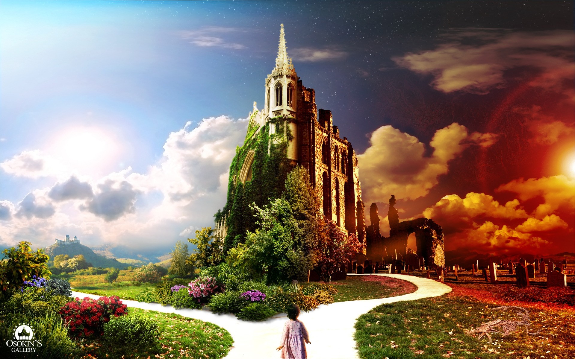 photo manipulation architecture travel outdoors sky religion building city tree nature scenery
