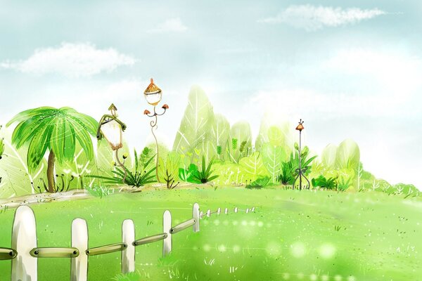 Illustration of the fabulous nature behind the fence