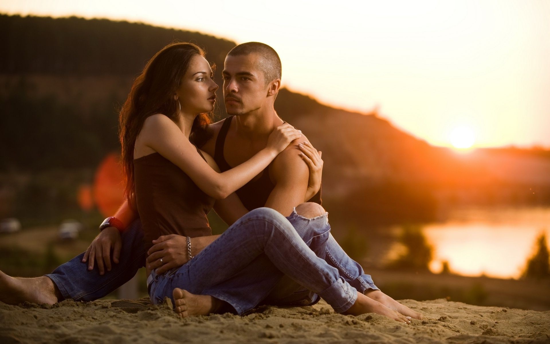 couples adult two woman man outdoors beach recreation travel girl love sunset one water wear sand affection seashore leisure facial expression