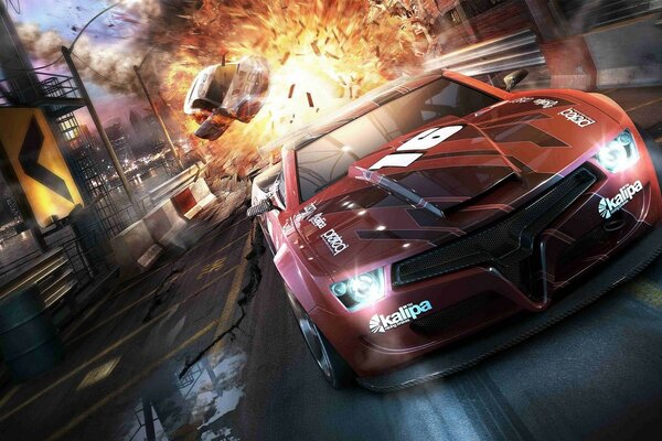 Explosion during a high-speed car race