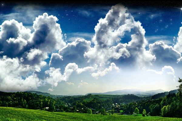 Mountains of clouds crushed the earth