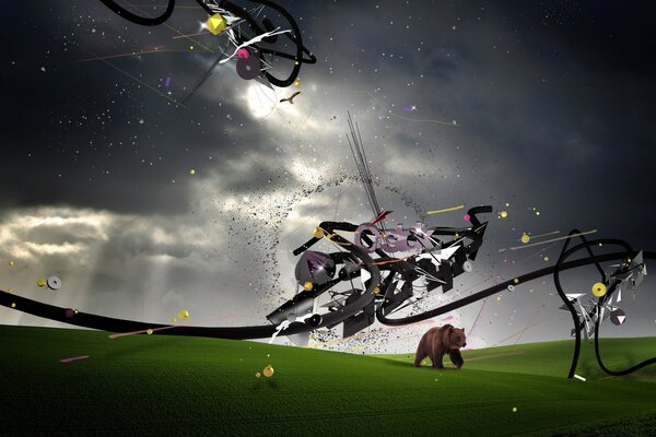 The bear in the apocalypse is walking on the surface