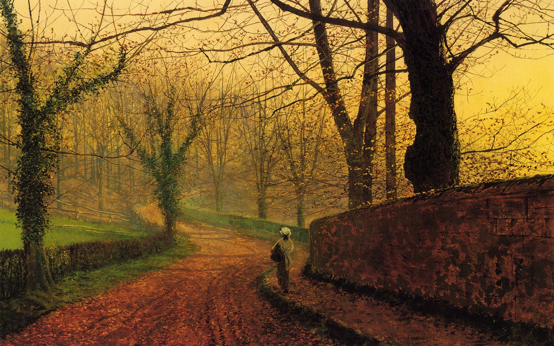 drawings tree landscape wood fall dawn outdoors nature environment light leaf park road sunset branch evening fog scenic daylight scenery picture background