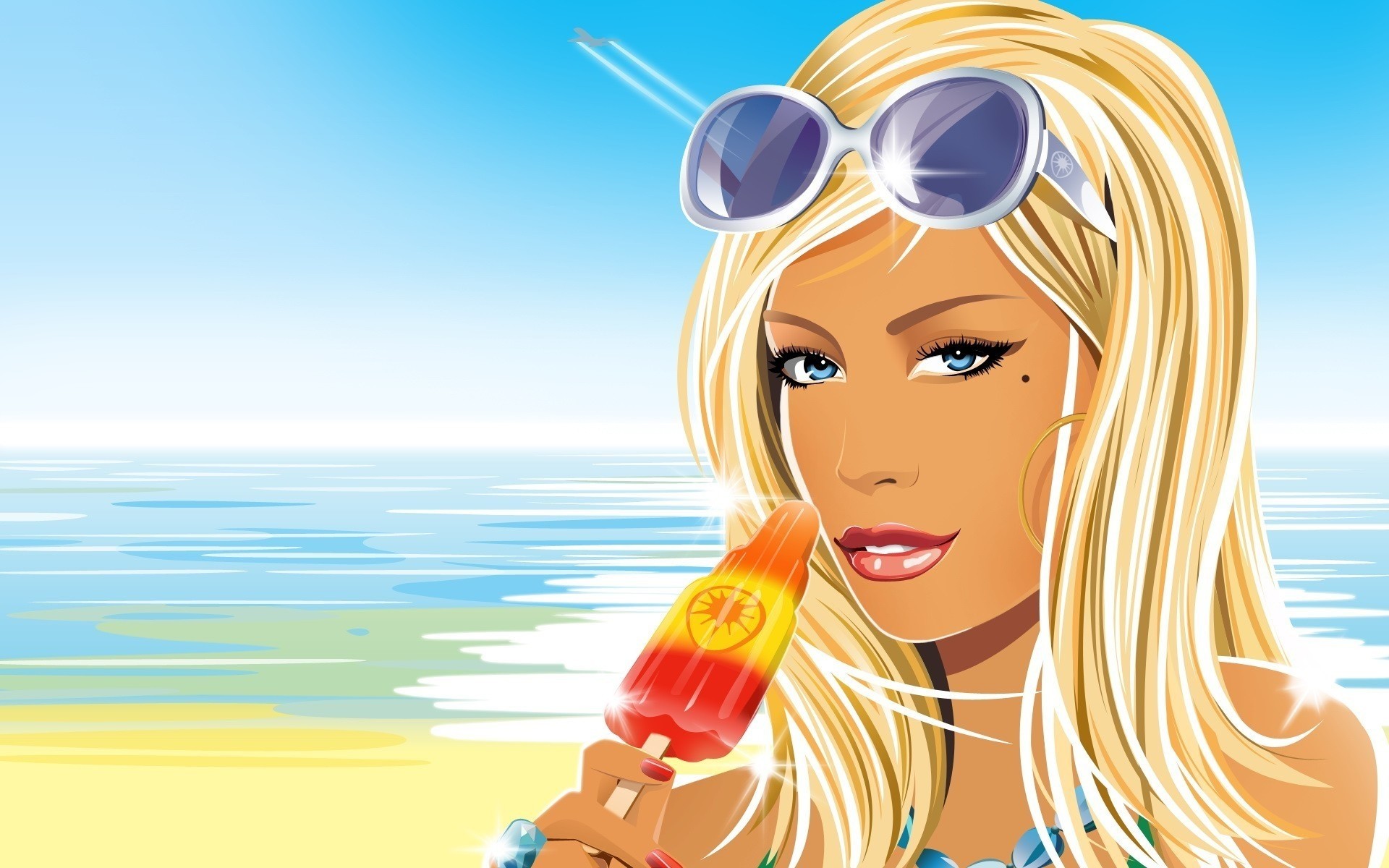 cartoons summer woman water sky young nature travel fun sea outdoors beach leisure girl ice cream eyes