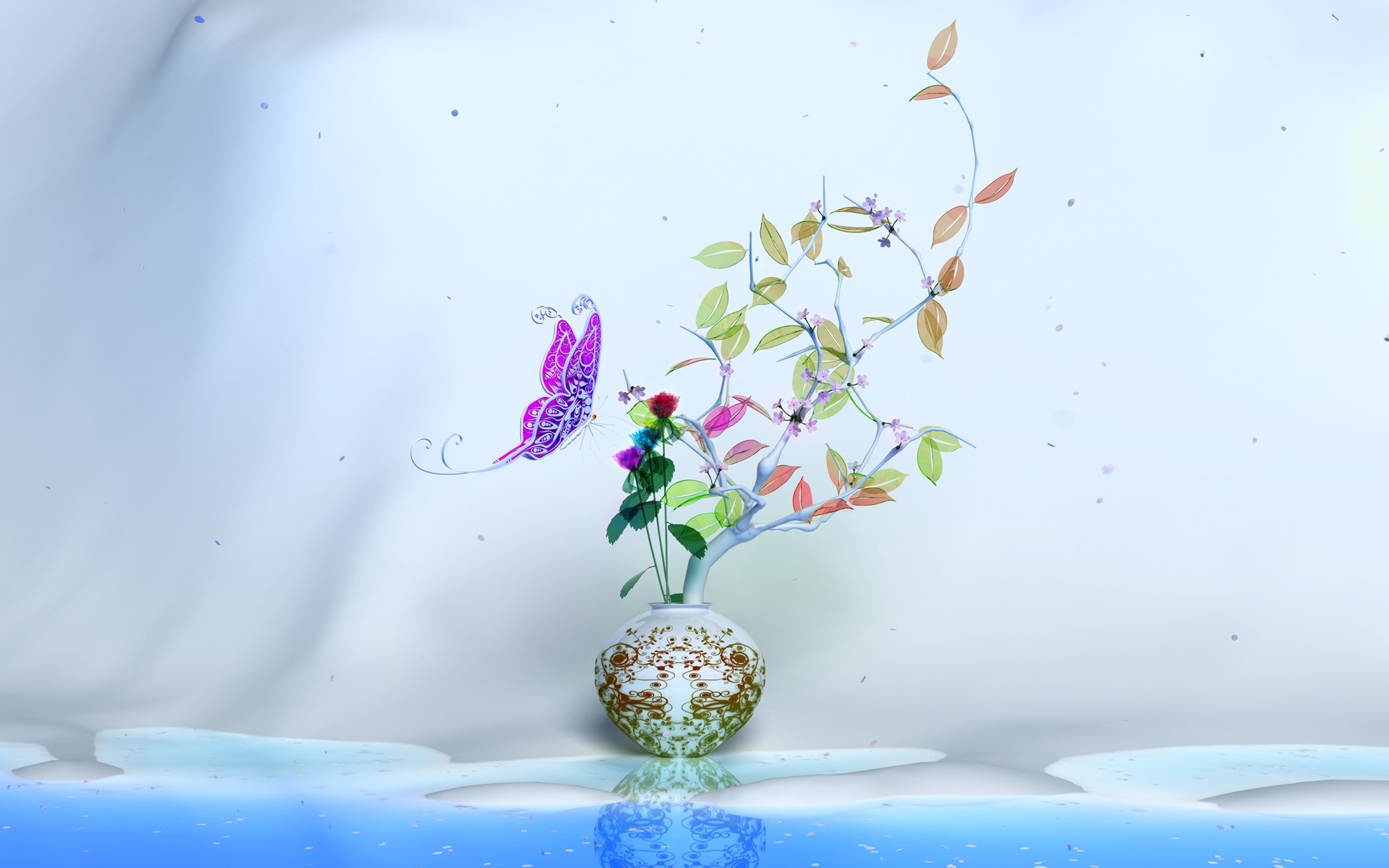 fantasy nature desktop water flower decoration color drop bubble 3d butterfly