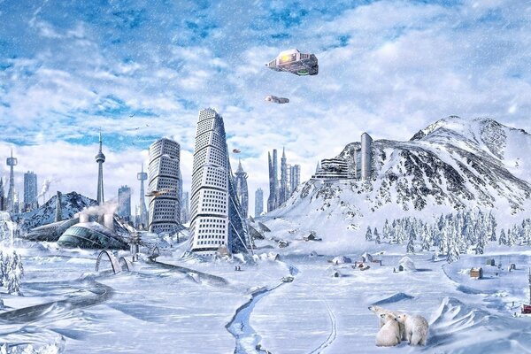 The city of the future in winter fantasy