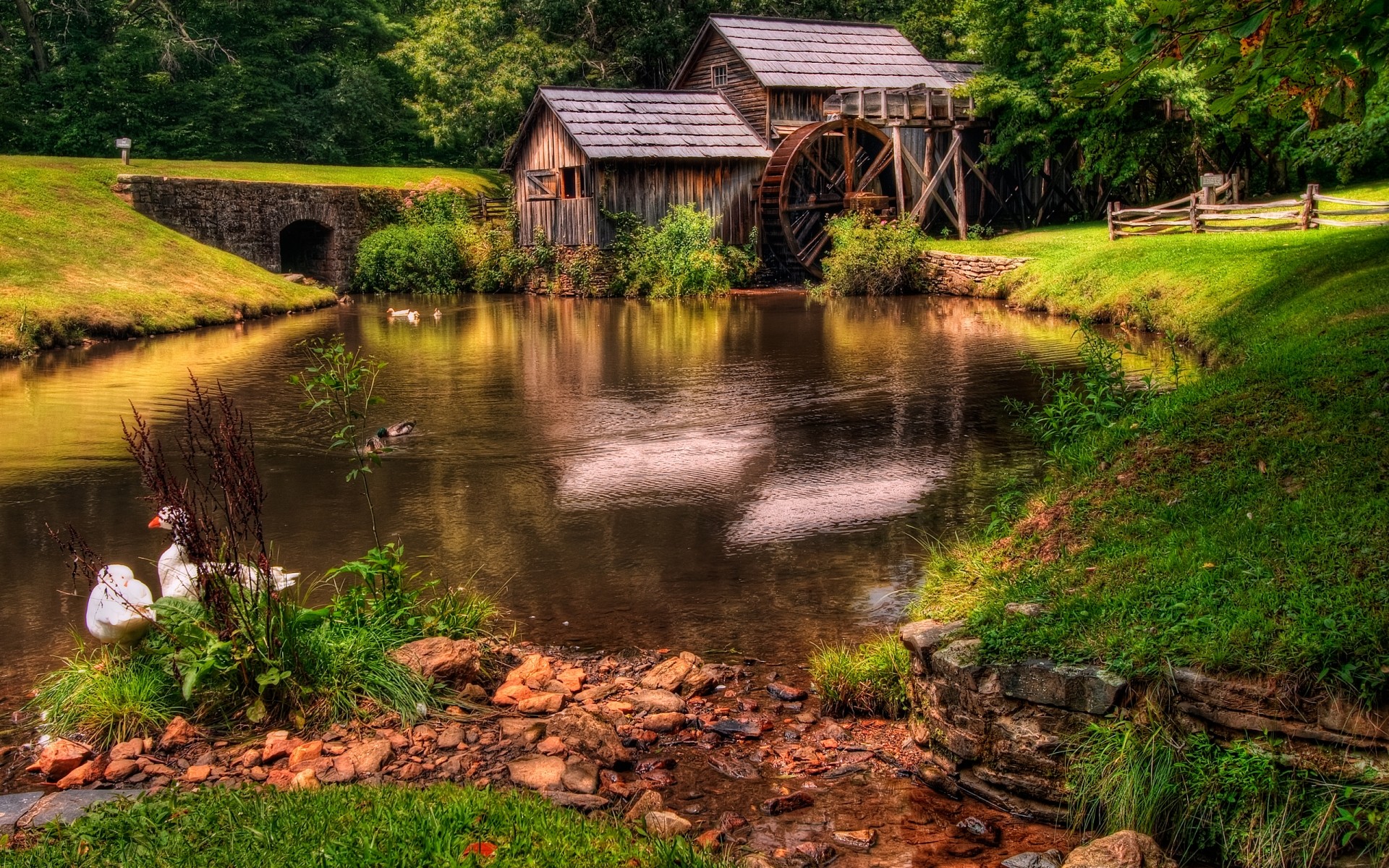 landscapes water wood river nature landscape outdoors bridge grass tree rural fall lake travel leaf rustic summer countryside pool house hdr forest