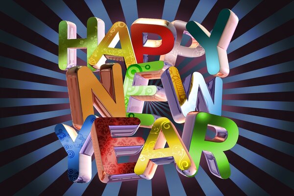 Inscription happy new year in multicolored letters on a dark background