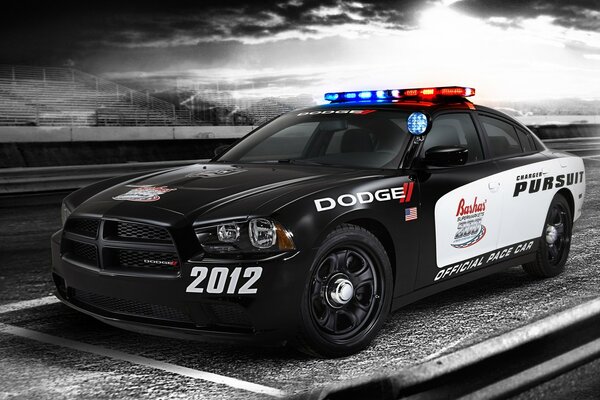 Dodge police car with flashing light