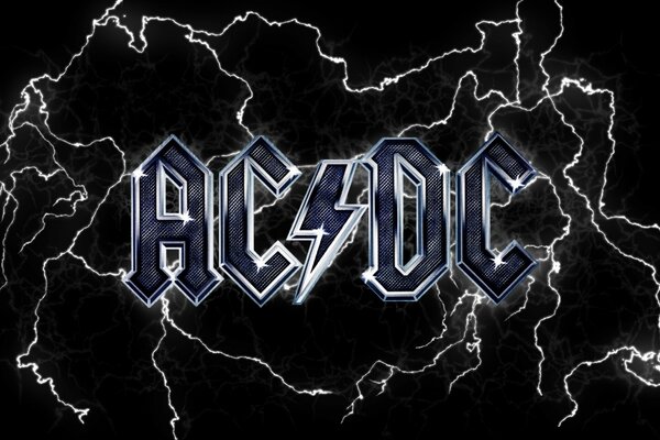 The emblem of the ac/dc group with lightning bolts