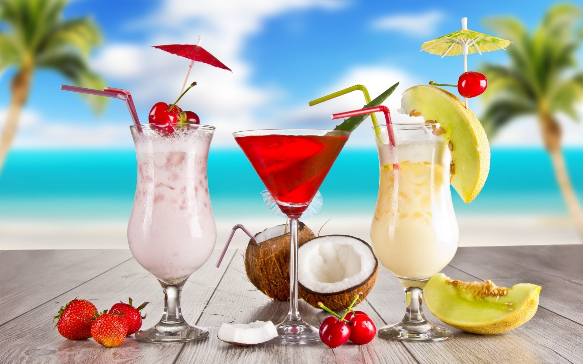 landscapes cocktail tropical juice summer ice fruit cold glass drink mint strawberry milk berry sweet refreshment straw cherry delicious pina colada coconut