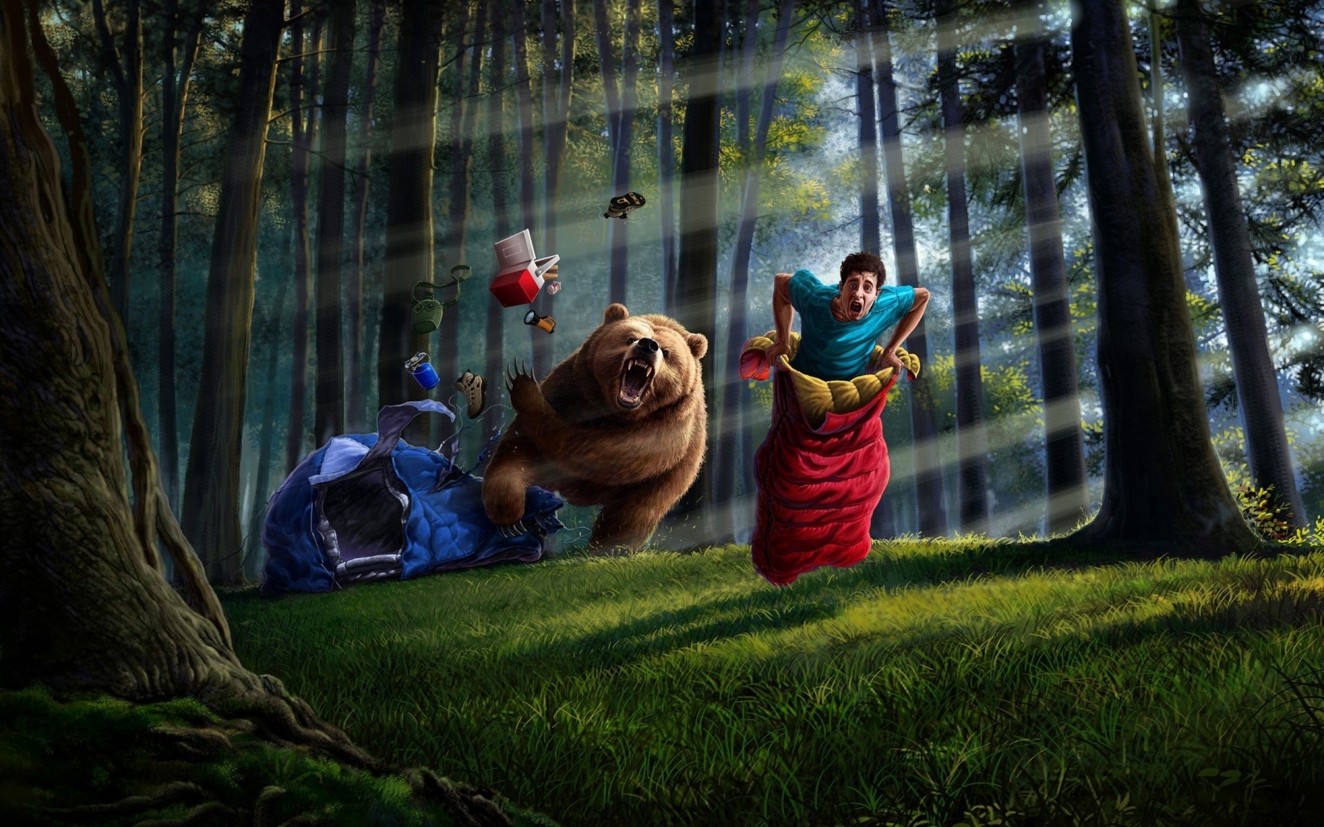 fantasy park adult bear men run forest speed