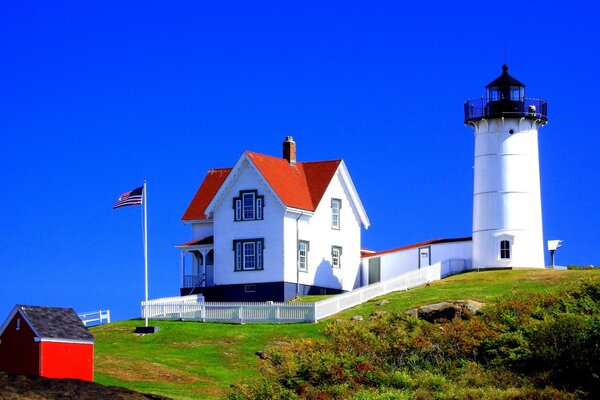 Lighthouse house in an open area of the USA