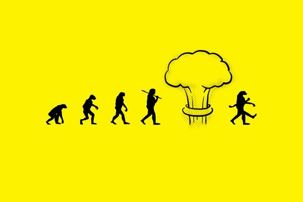 Silhouettes on a yellow background human evolution