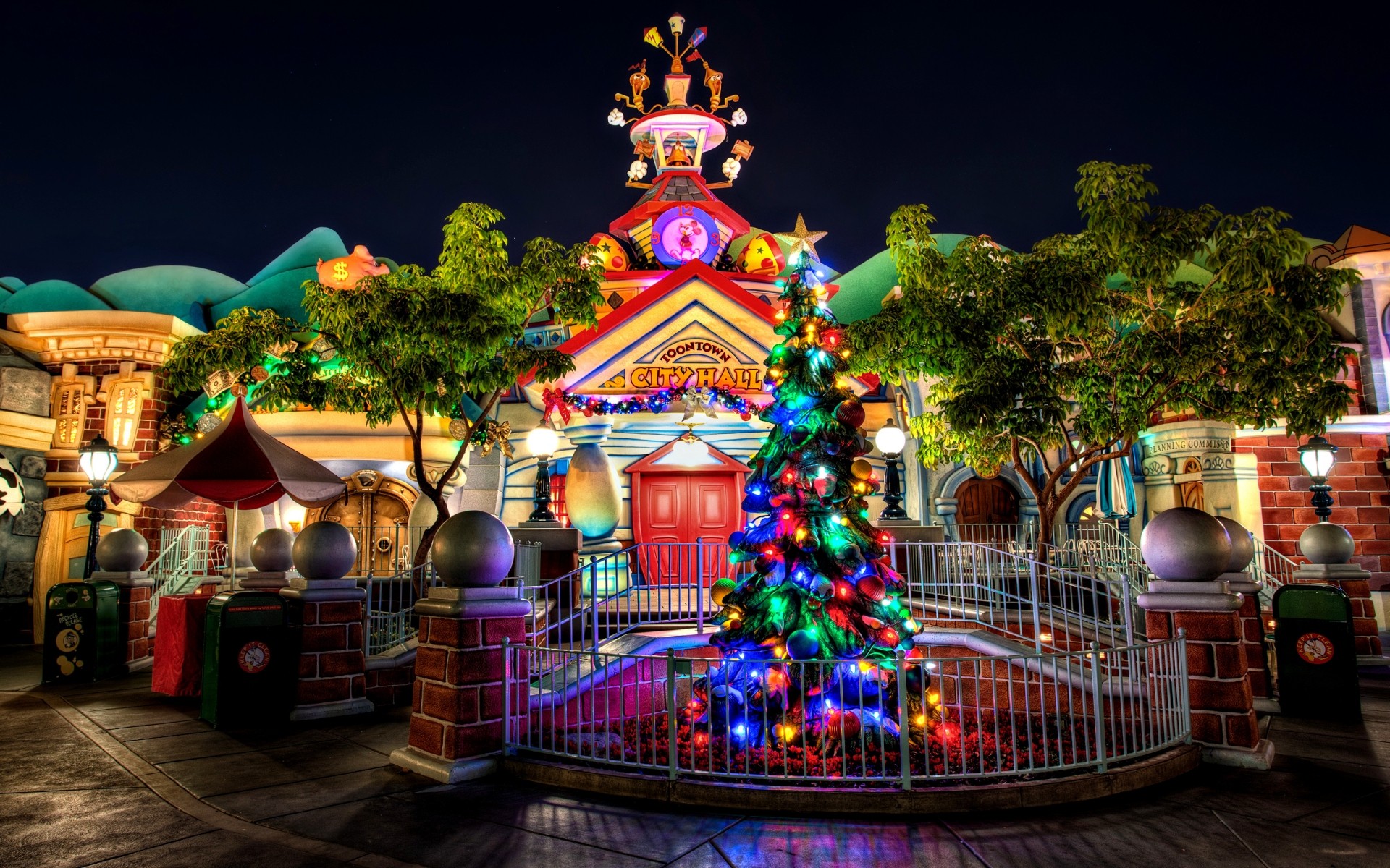 christmas travel evening architecture street city illuminated temple vacation traditional tourism festival casino toontown disney lights background