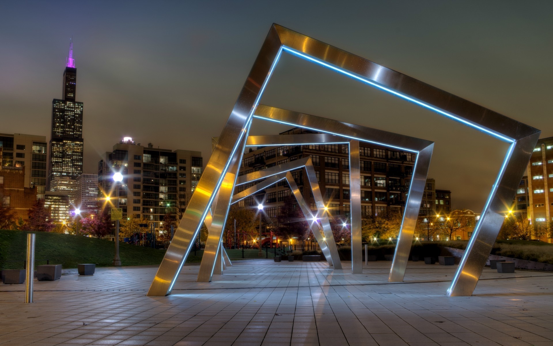 united states street city road light blur bridge car downtown urban traffic building architecture dusk motion night lights park sua america