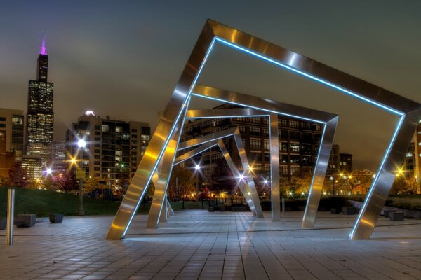 Night Park, architecture and city lights. USA