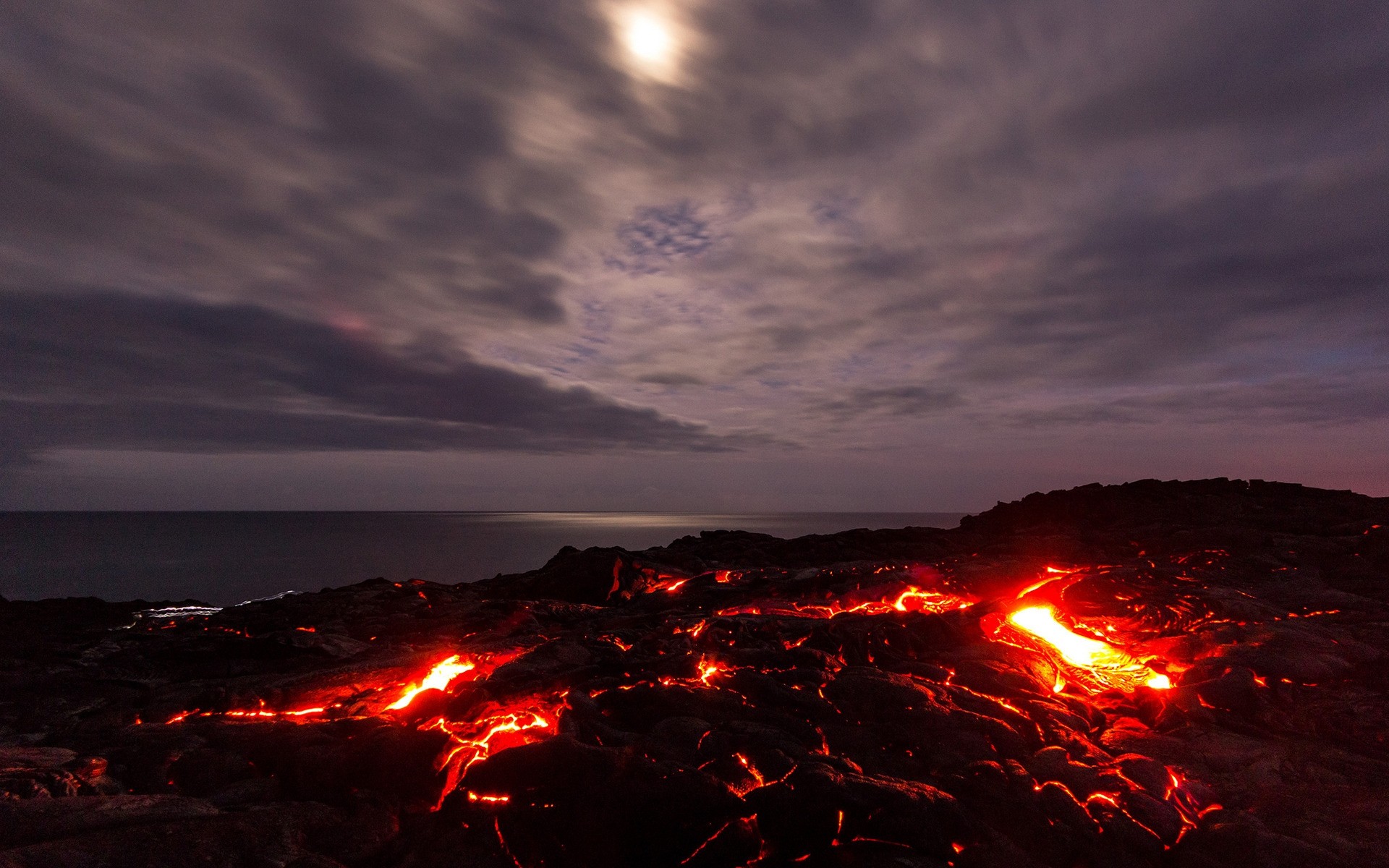 landscapes sunset evening dawn dusk sun light flame lightning lava volcano