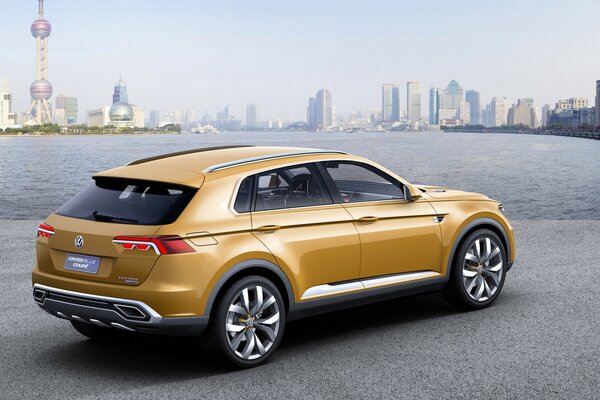 New car on the background of the river
