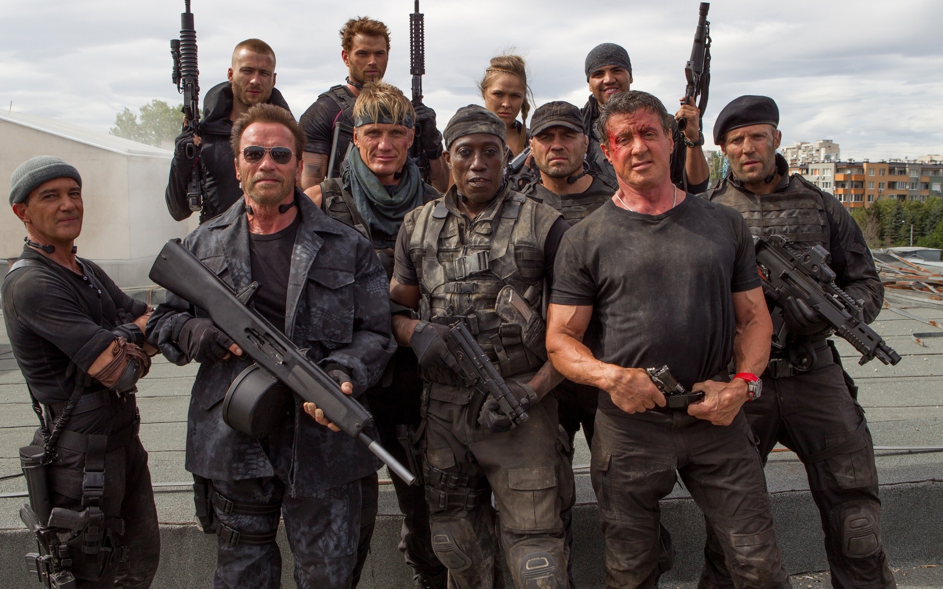 movies military group man adult weapon war battle soldier portrait gun rebellion police army offense many administration the expendables