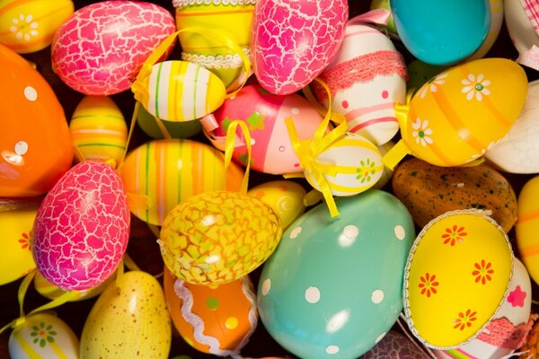 Traditional Easter decorations. Colored eggs