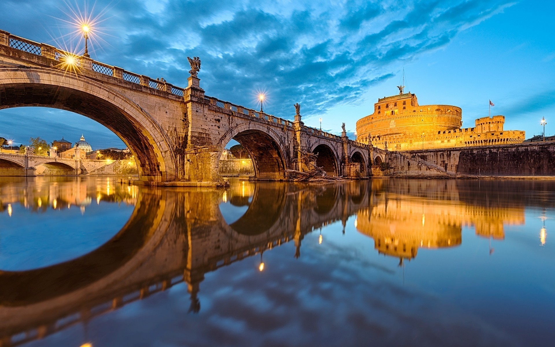 italy architecture water travel reflection sky city bridge building river dusk sunset evening outdoors castle landmark rome st angelo bridge vatican city landscape