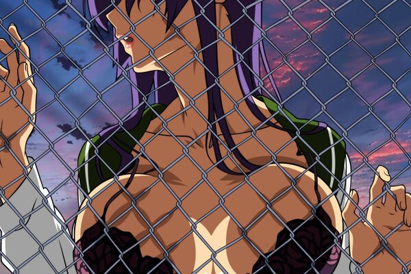 The girl rests against the fence from the lattice