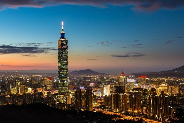 Night city Taiwan in lanterns