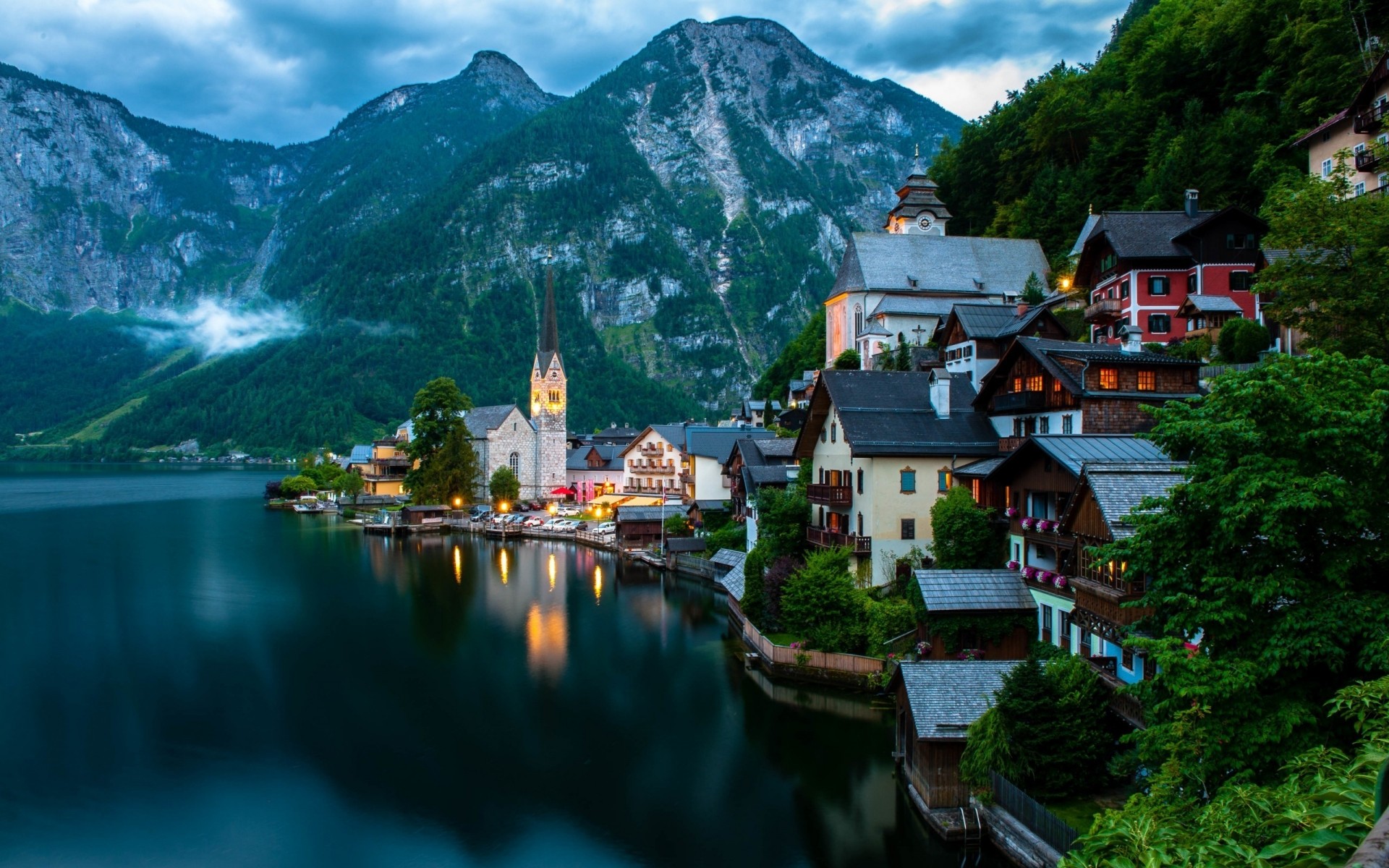 other city travel water lake outdoors architecture house mountain landscape nature town fjord river tree sky reflection hallstatt austria mountains