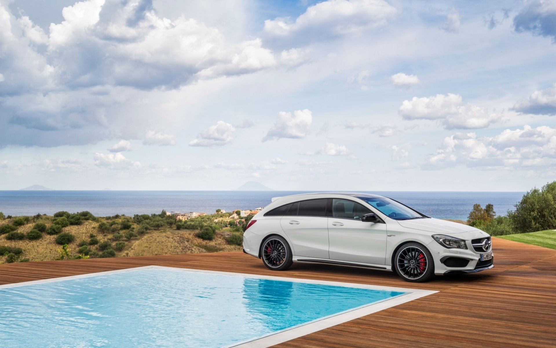 mercedes-benz travel car water sky summer vacation mercedes cla 45 amg