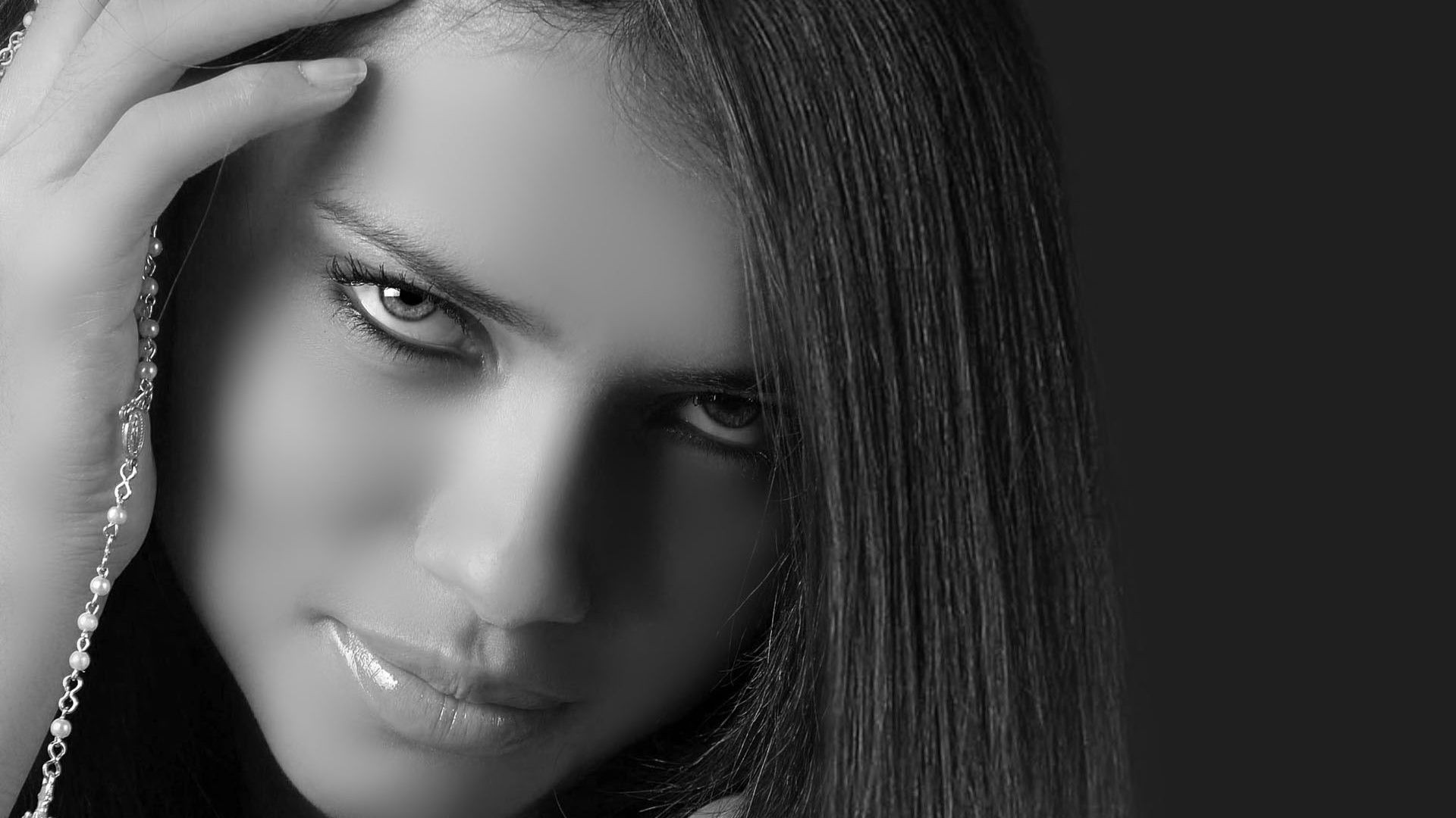 face and smile fashion woman portrait eye sexy monochrome glamour girl model pretty lips hair skin dark nude