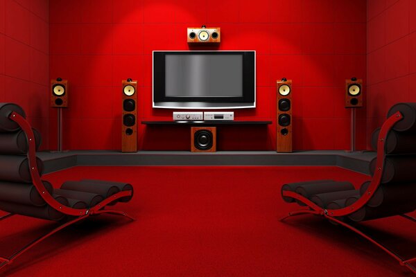 Home theater in red tones