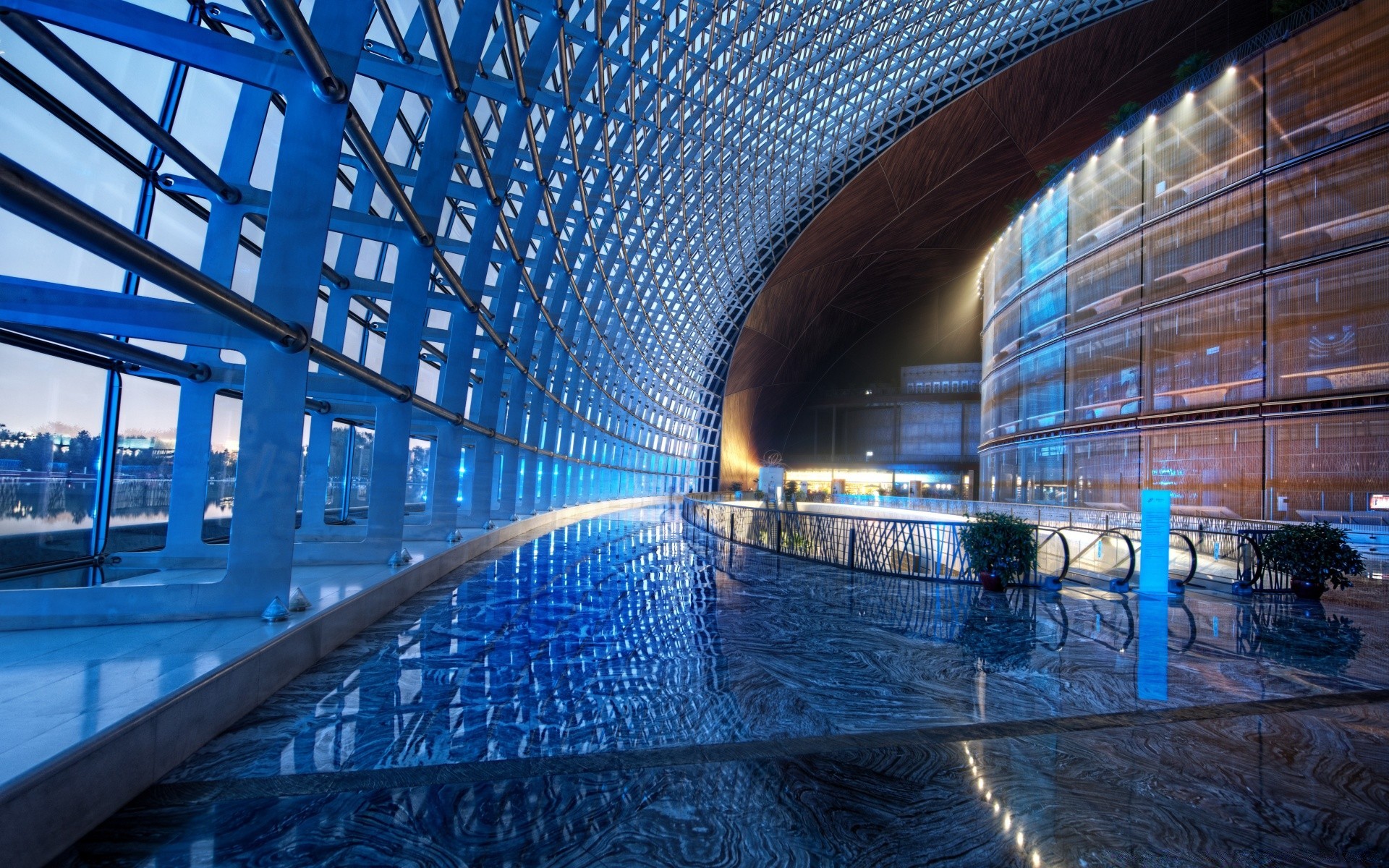 interior architecture city urban reflection building business modern light tube tunnel perspective travel window glass futuristic airport blur office transportation system