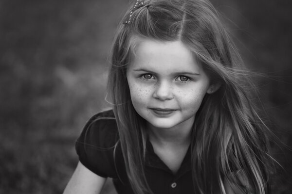 Beautiful black and white portrait of a child