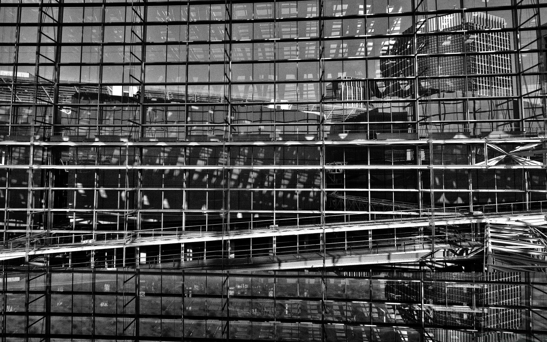 black and white expression urban architecture building concrete steel city construction design glass wall pattern monochrome desktop reflection technology