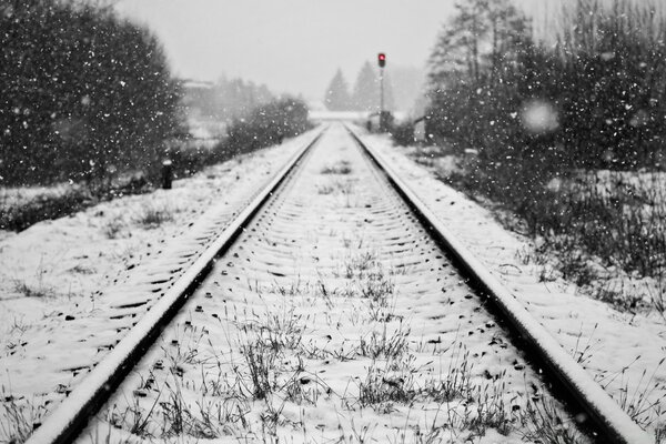 Railway in the snow. Winter landscape