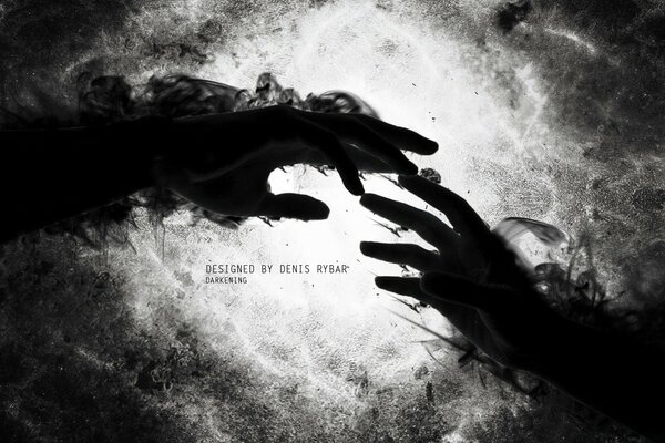 Plexus of hands in dark water black and white photo