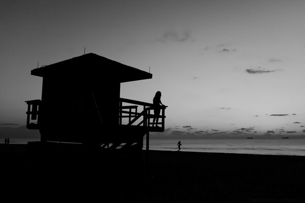 Sunset of the beach sun on a black and white background
