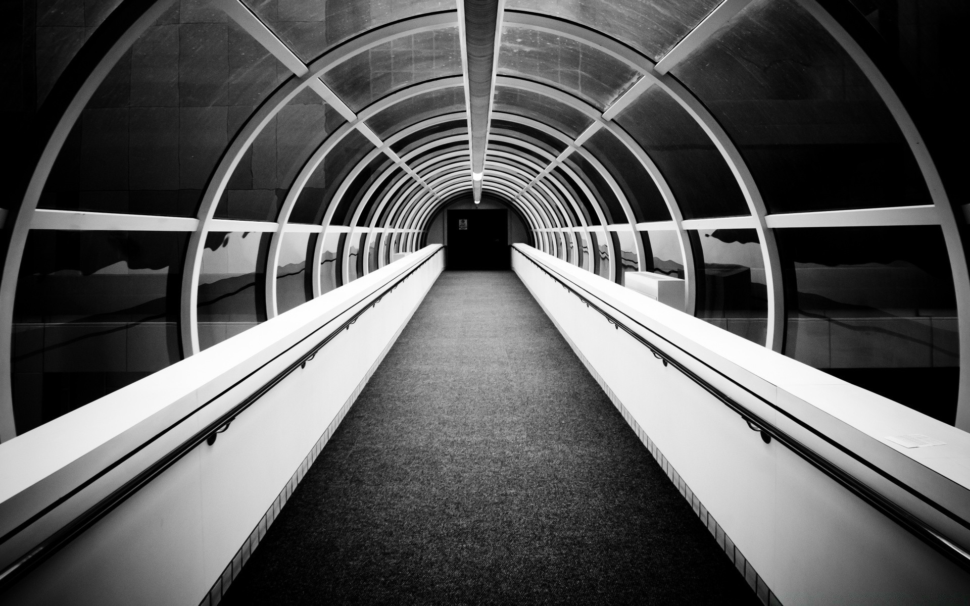 black and white tube monochrome tunnel airport step transportation system street perspective escalator light guidance reflection modern train city car fast urban