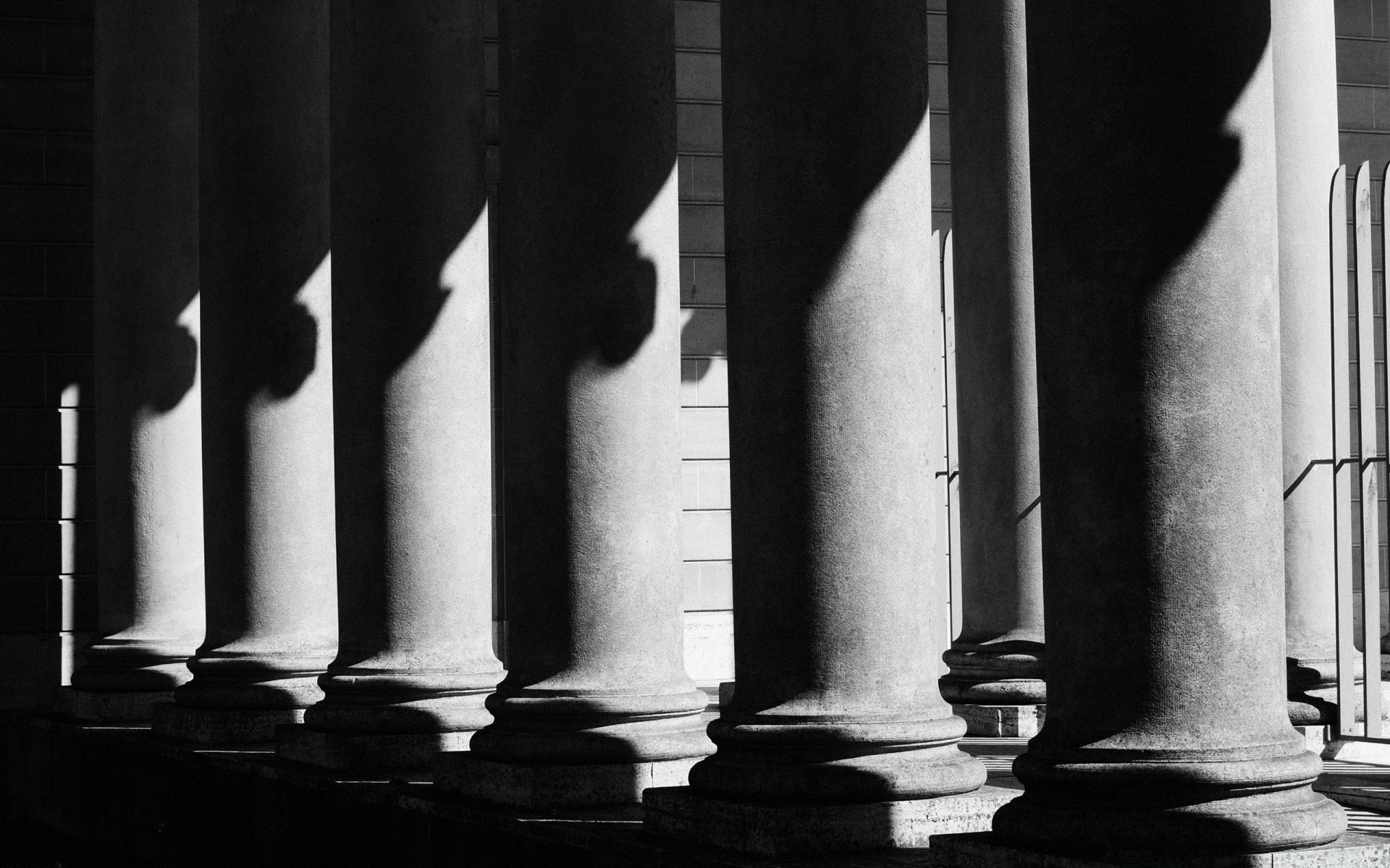 black and white monochrome column support tower architecture shadow light indoors art