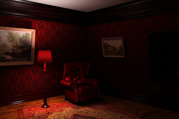 A red room in a dark house