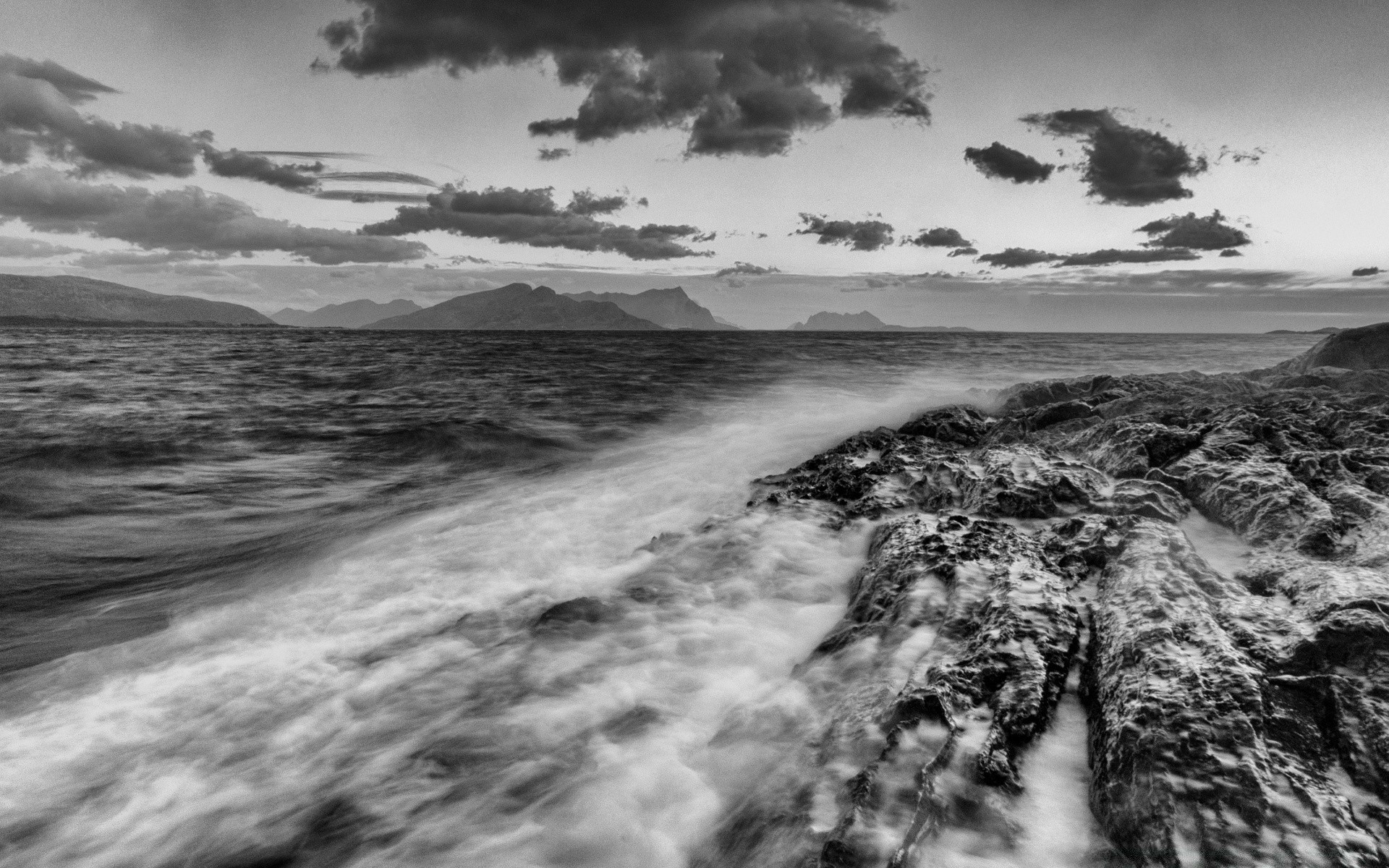 black and white beach sea ocean water seashore seascape storm surf landscape monochrome wave sunset sky nature sand dawn rock