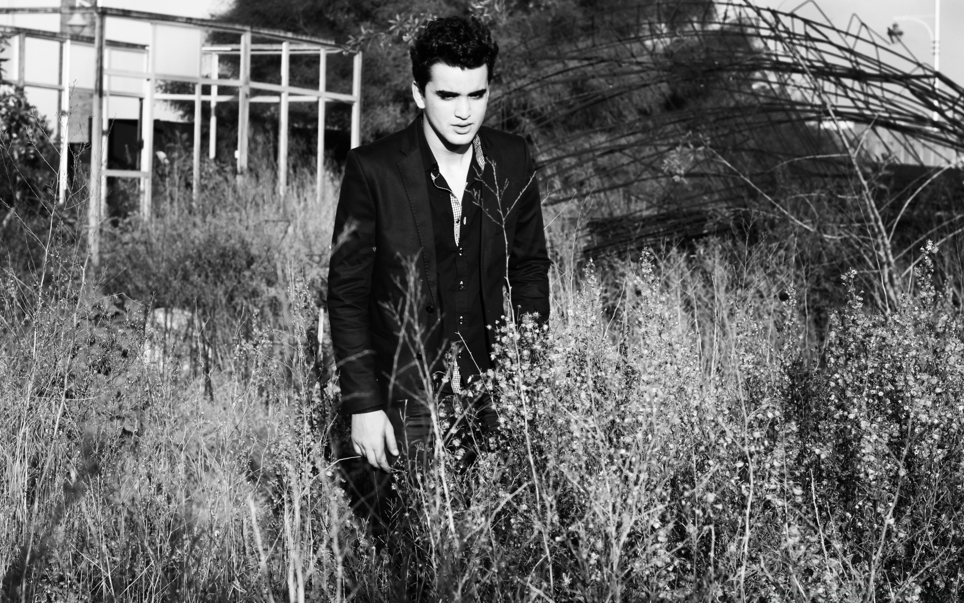 black and white adult man one portrait outdoors wear facial expression