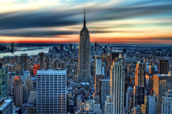 A wonderful city against the background of the evening sky