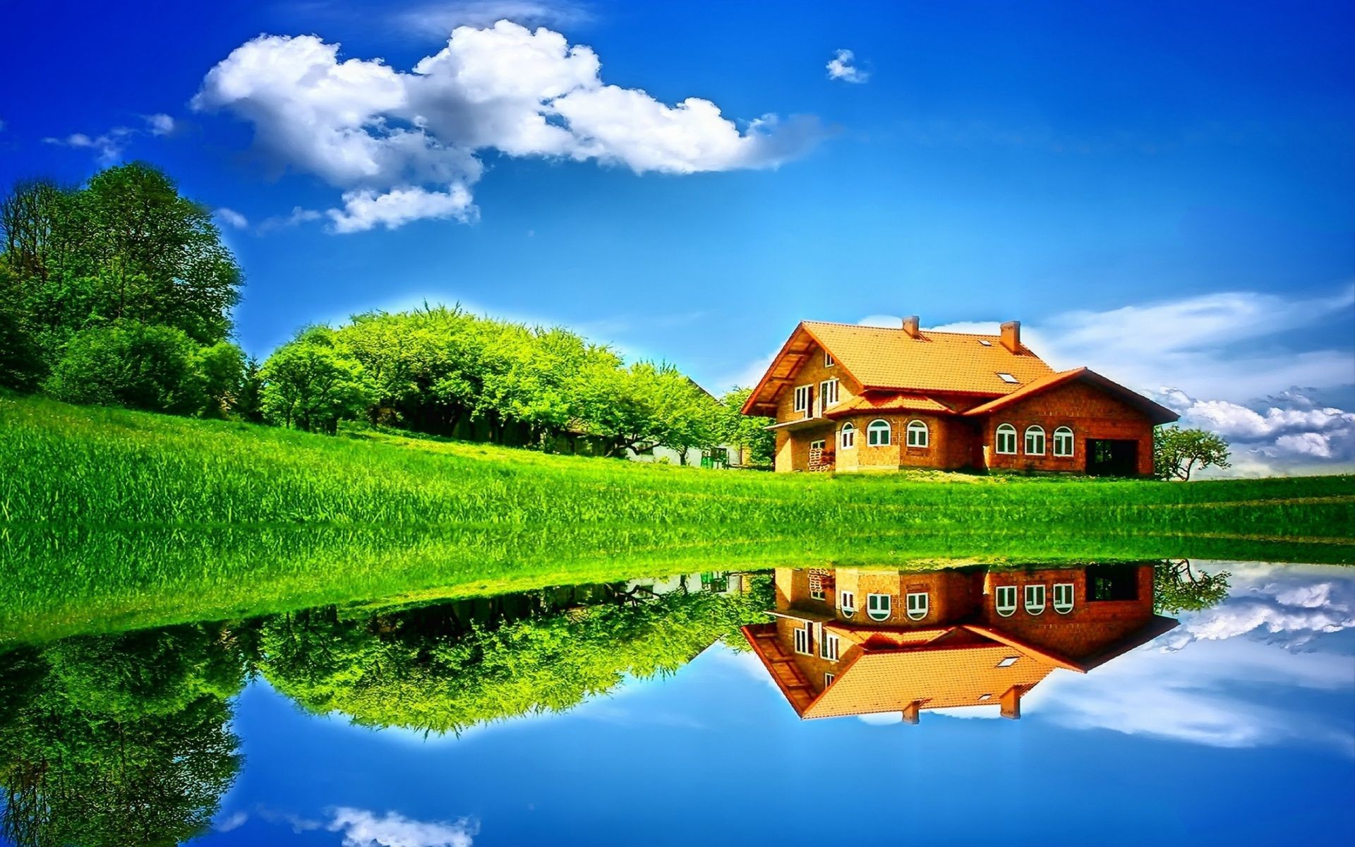 rivers ponds and streams outdoors nature house sky summer grass rural travel landscape