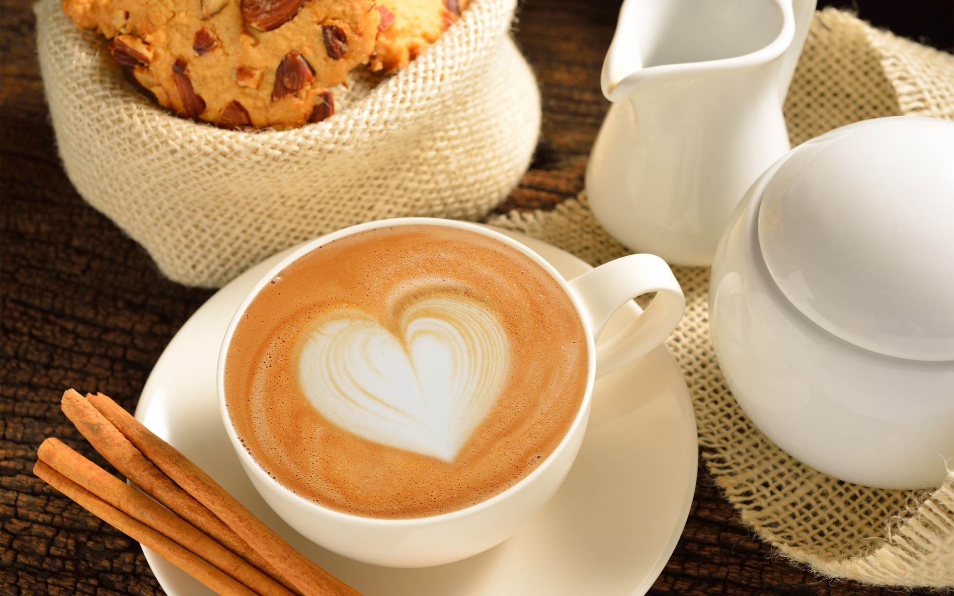desserts coffee drink cup breakfast espresso food dawn hot cappuccino milk wood table caffeine mug