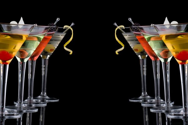 Alcoholic beverages lined up in a row